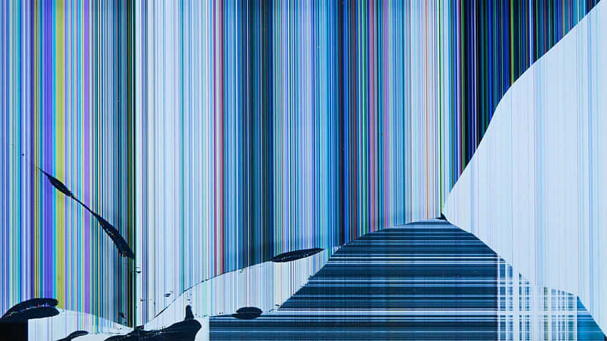 A Blue And White Painting With A Broken Window Background