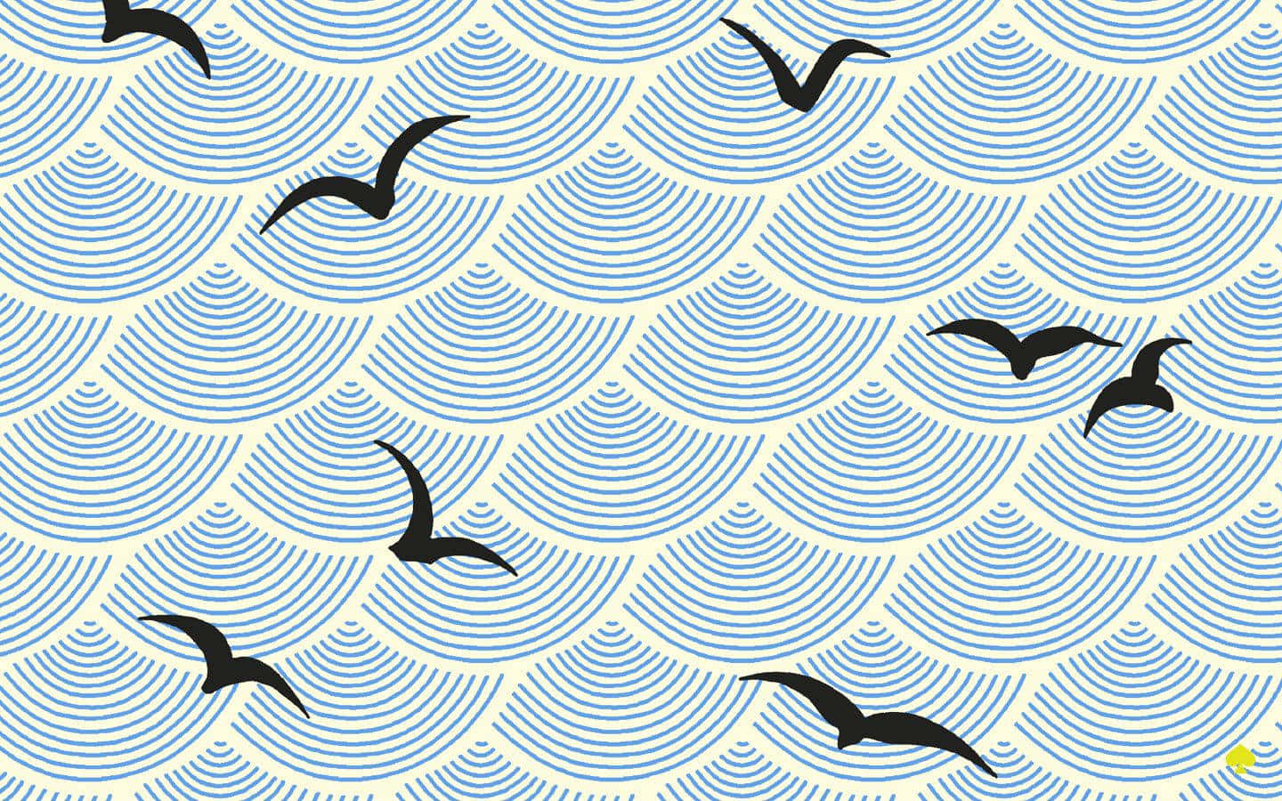 A Blue And White Pattern With Birds Flying In The Sky Background