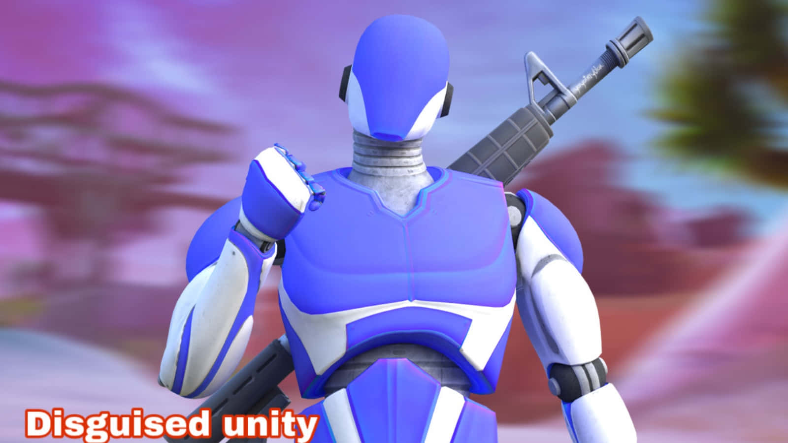 A Blue And White Robot With A Gun Background