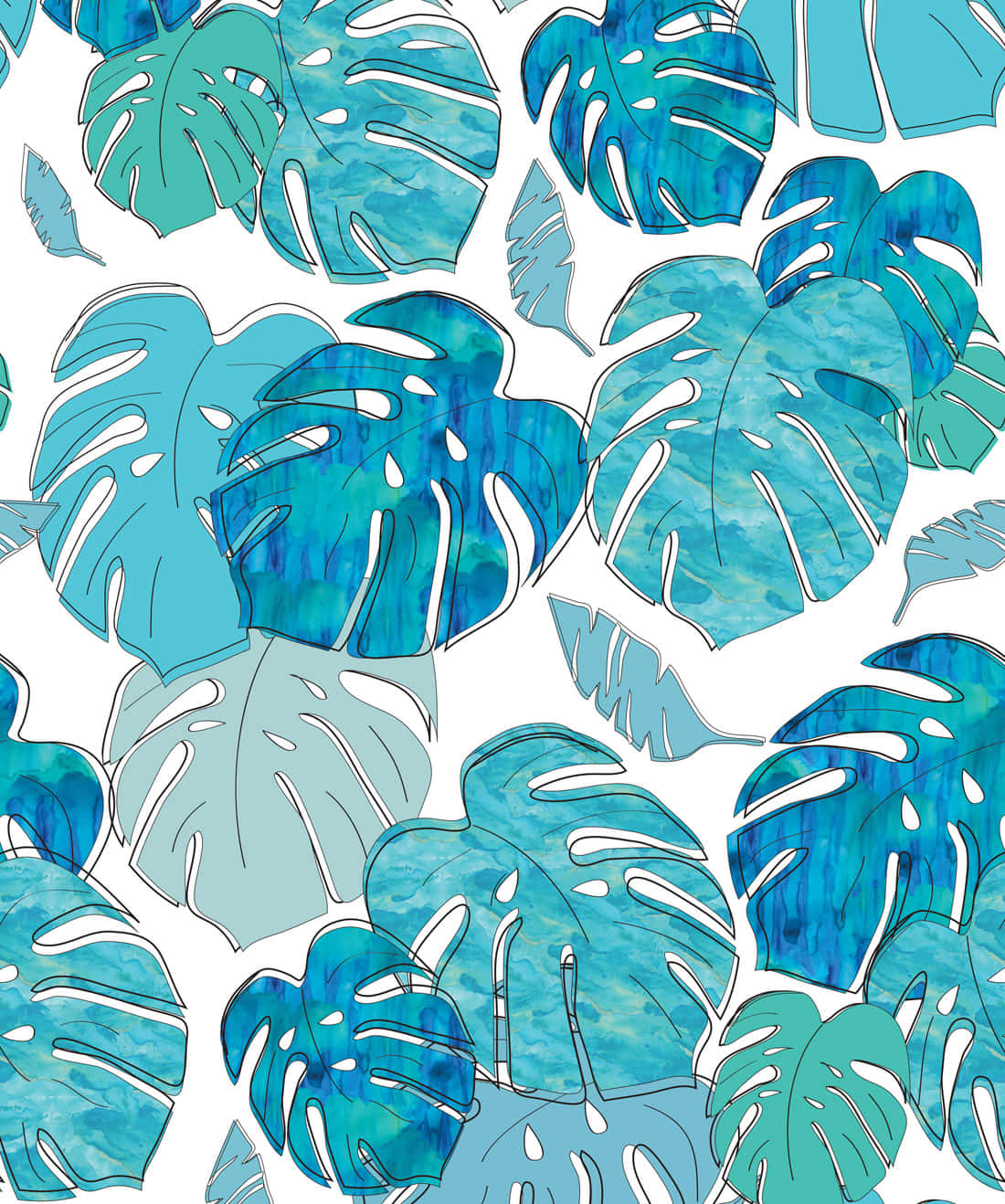 A Blue And White Tropical Leaf Pattern Background
