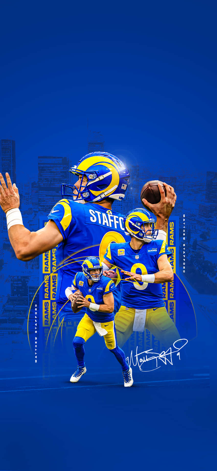 A Blue And Yellow Background With A Rams Player Background