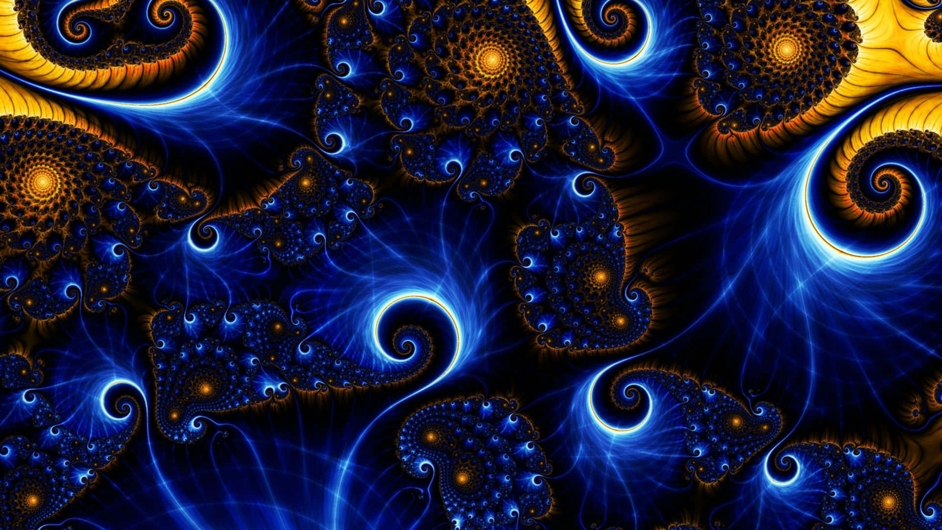 A Blue And Yellow Fractal Design On A Black Background Background