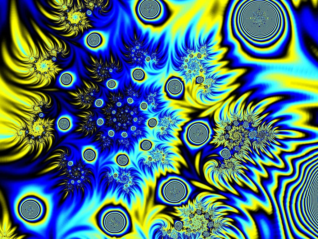 A Blue And Yellow Fractal Pattern With Swirls Background