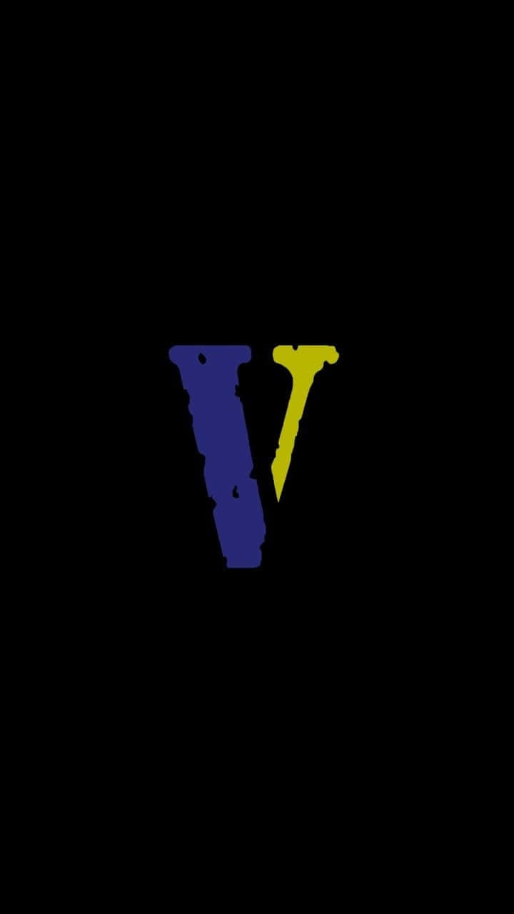 A Blue And Yellow Logo With The Letter V Background