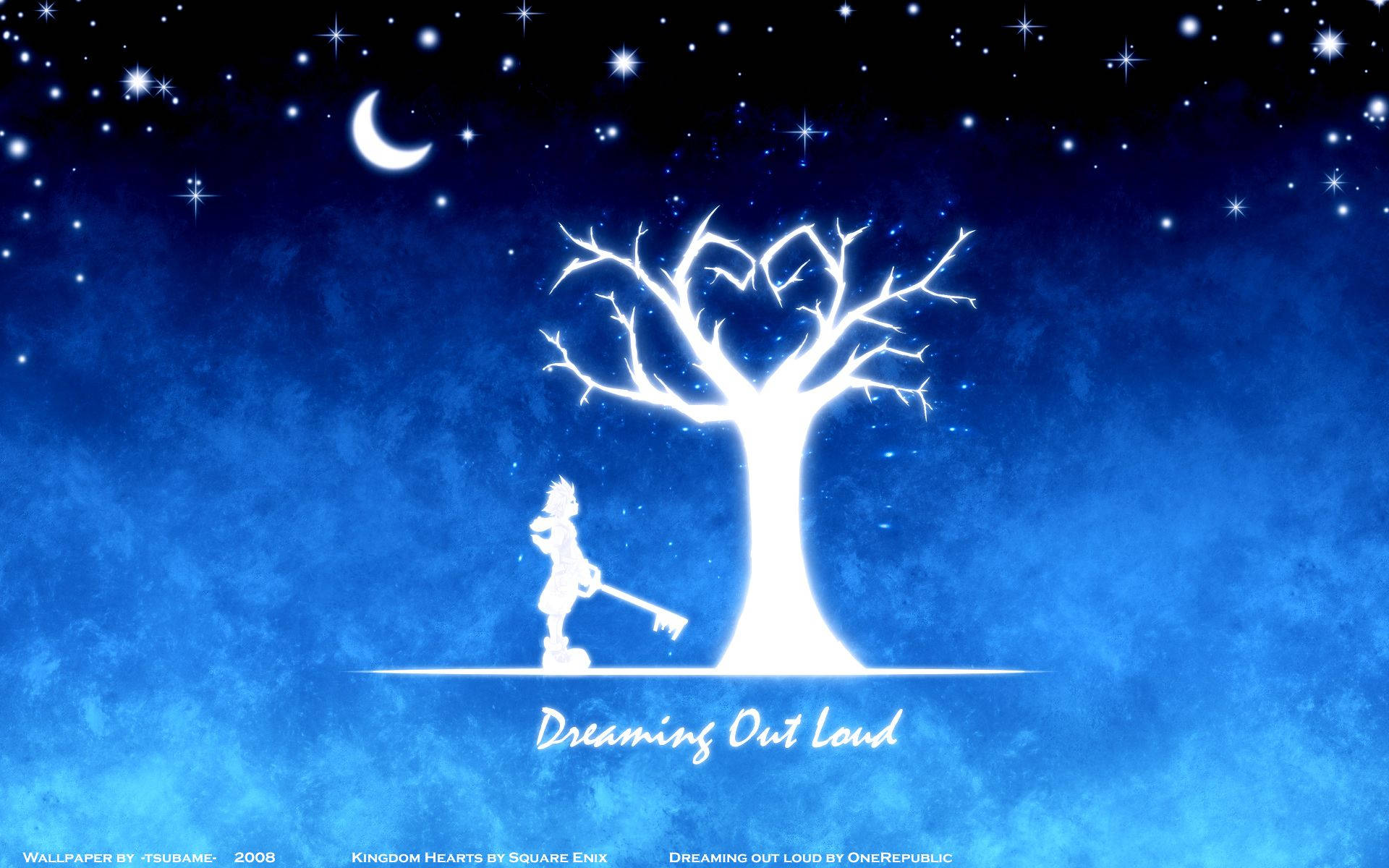 A Blue Background With A Tree And A Moon Background