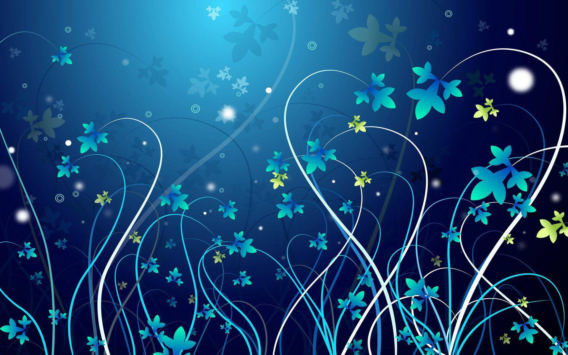 A Blue Background With Flowers And Stars Background