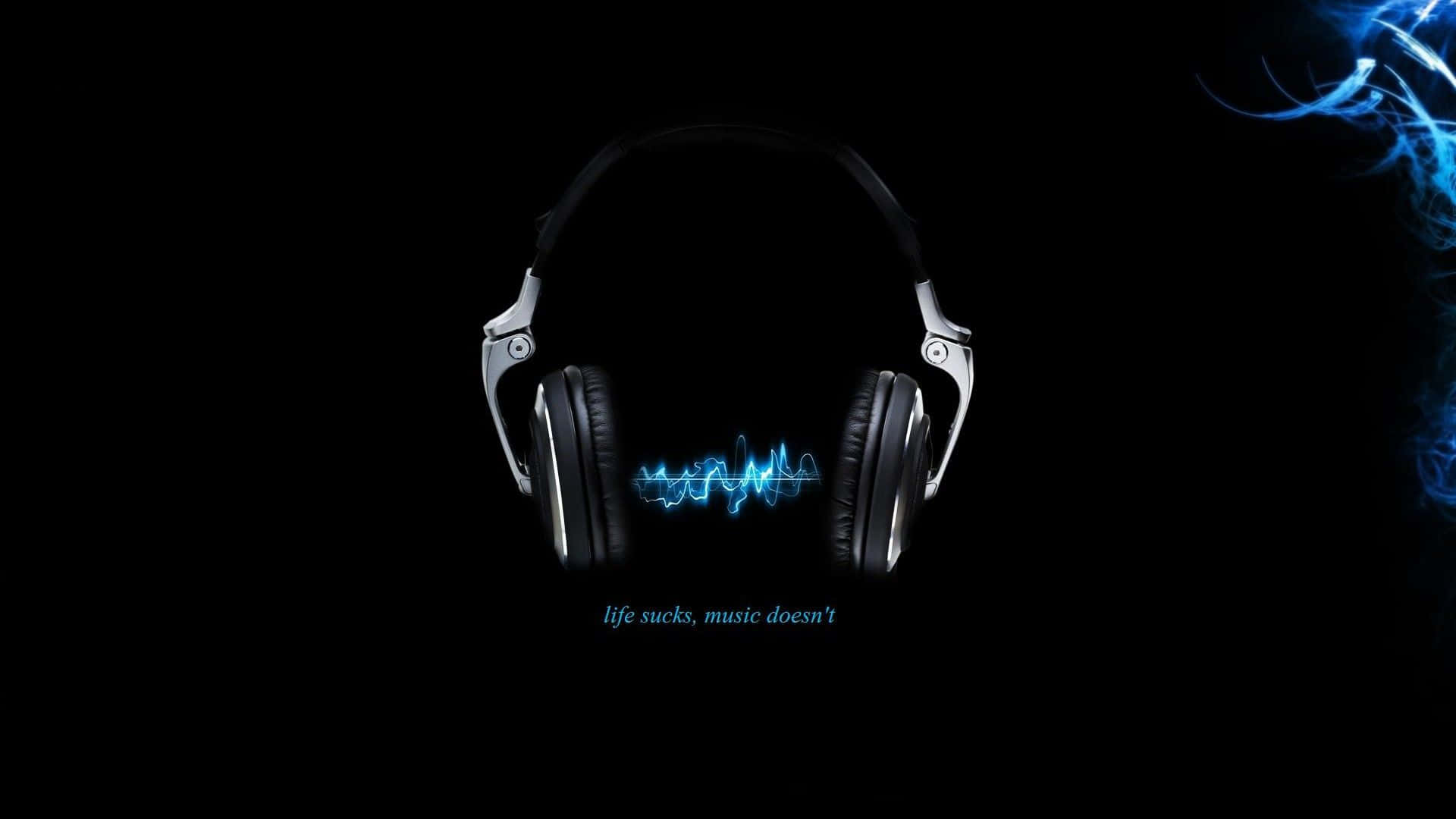 A Blue Background With Headphones And A Blue Light Background