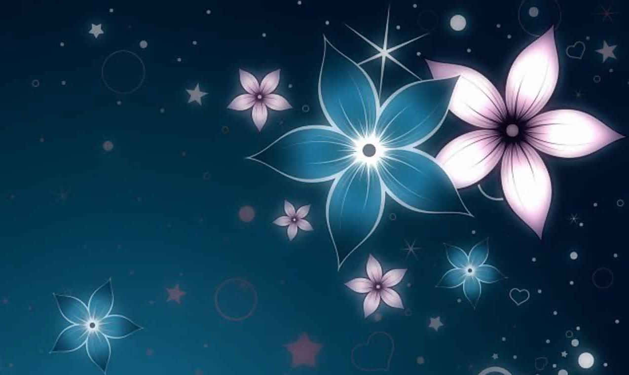 A Blue Background With Pink And Blue Flowers Background