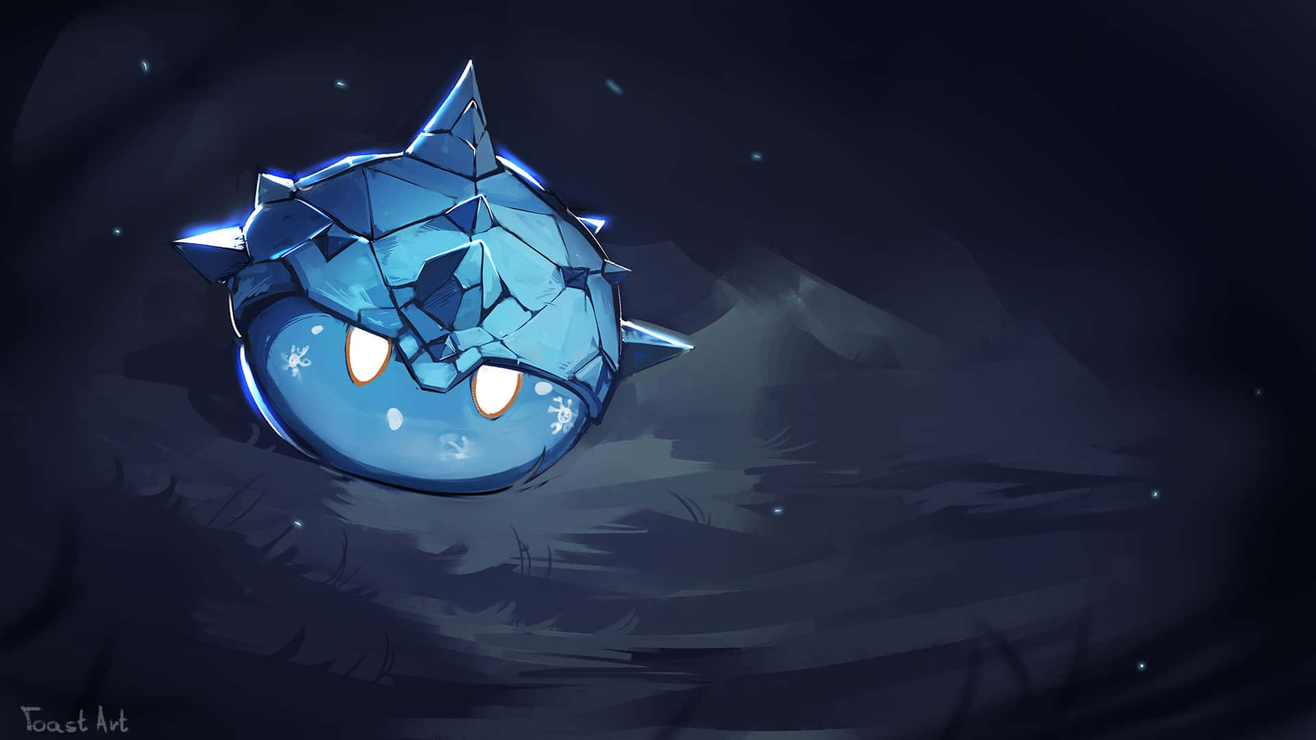 A Blue Ball With Spikes In The Middle Of The Dark Background