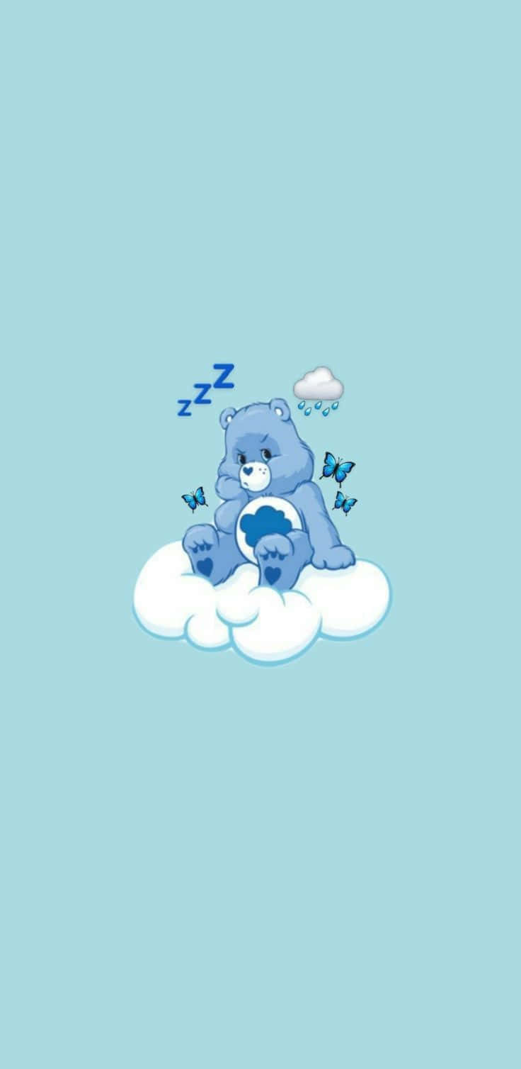 A Blue Bear Sitting On A Cloud Background