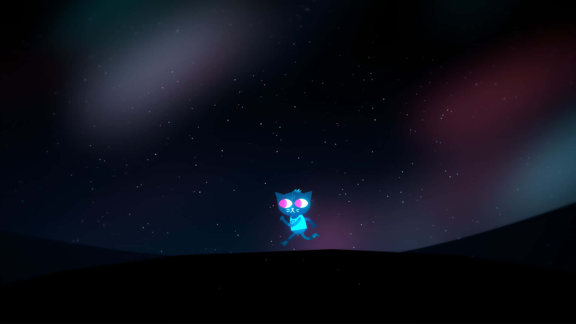 A Blue Cat Standing On A Hill With Stars In The Sky Background