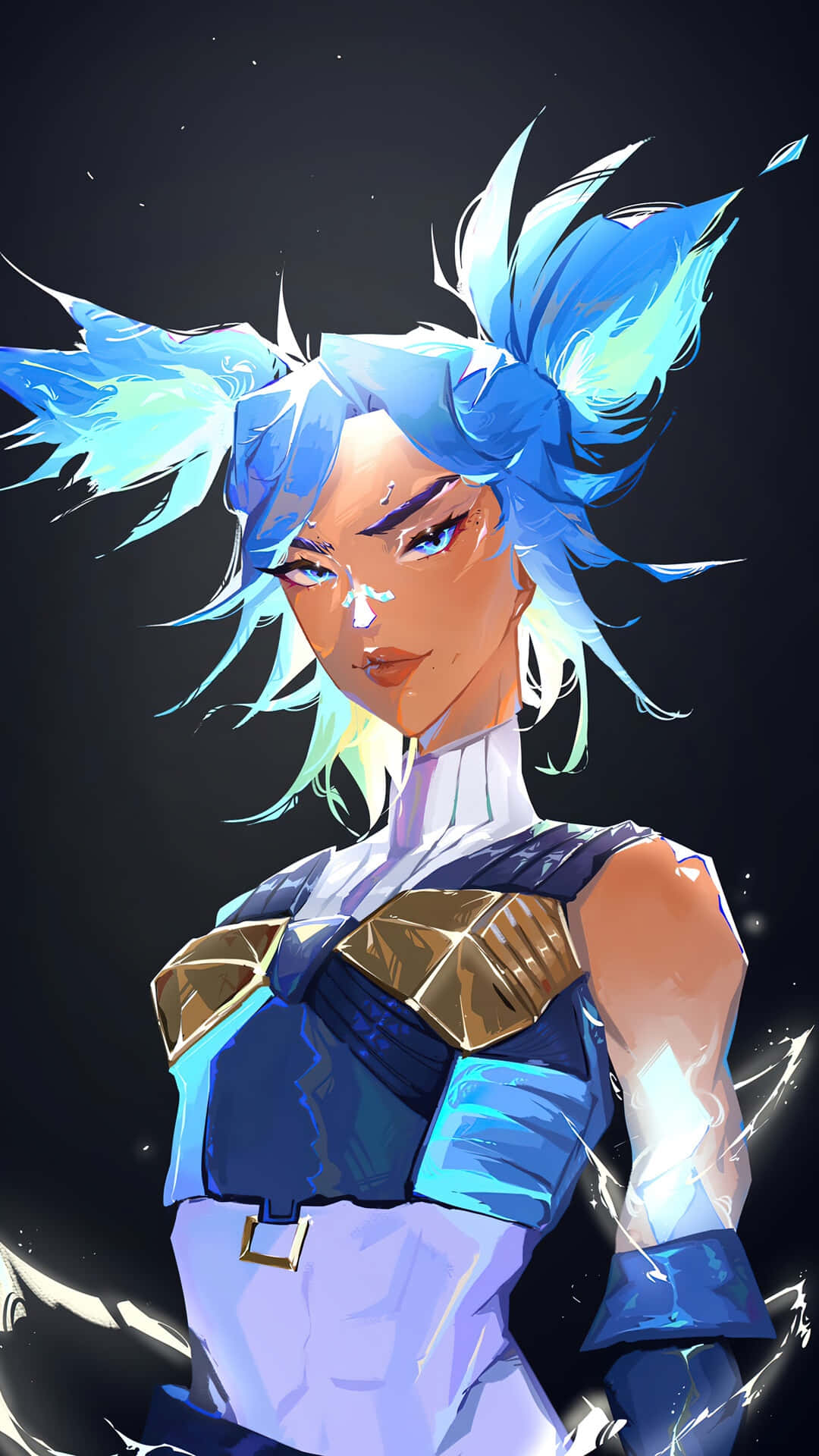 A Blue Character With Blue Hair And A Blue Horn Background