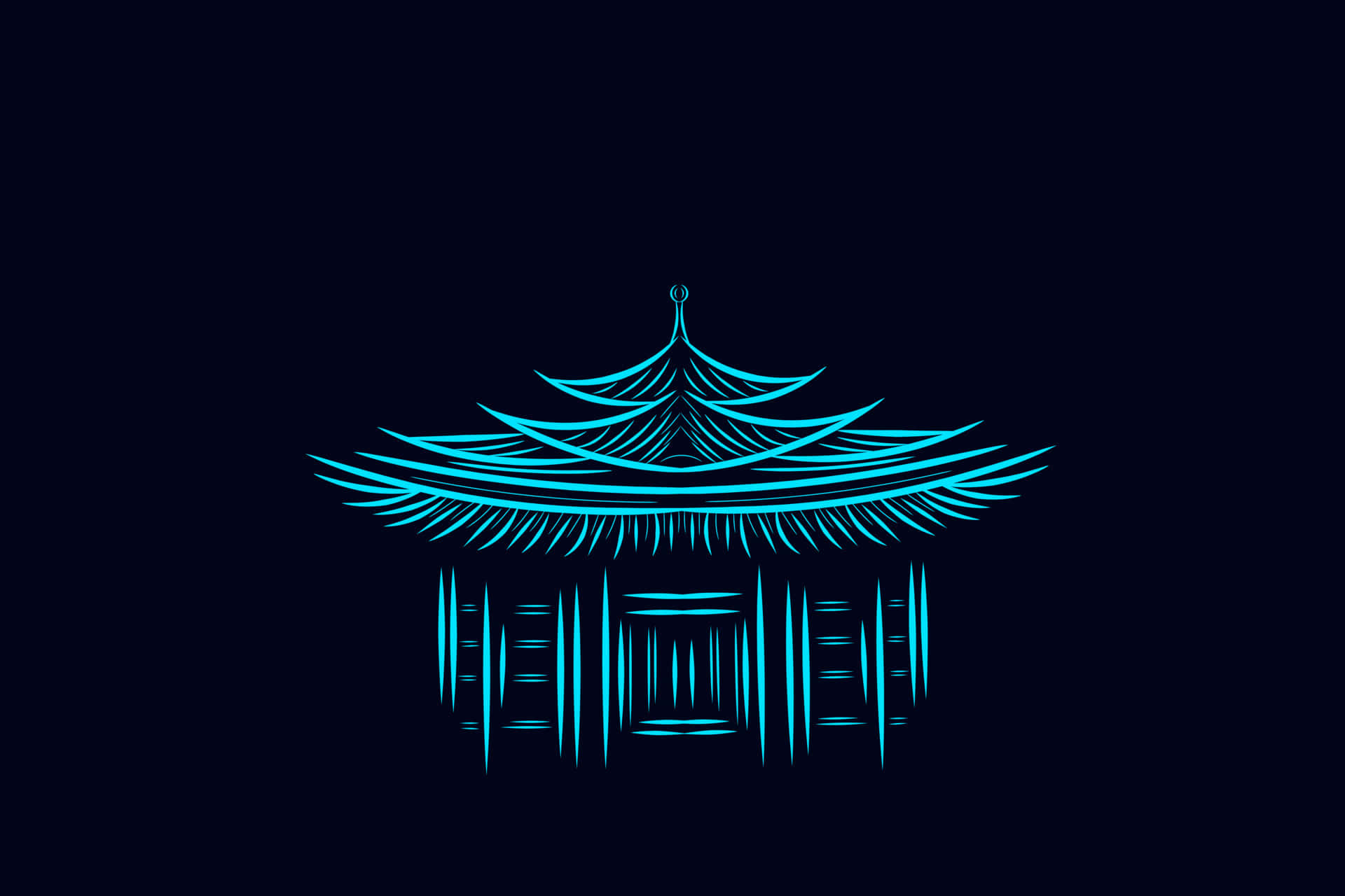 A Blue Chinese Pagoda On A Black Background Background