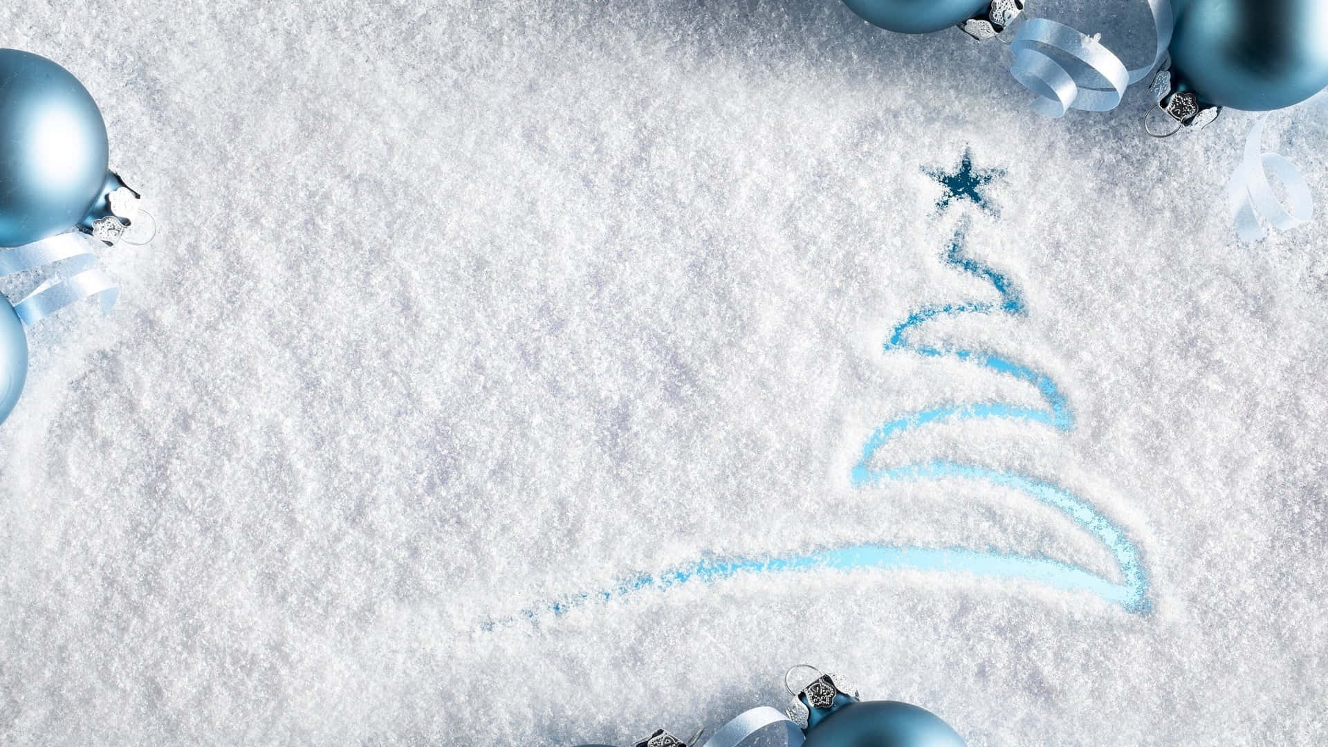 A Blue Christmas Tree Is Drawn On The Snow Background