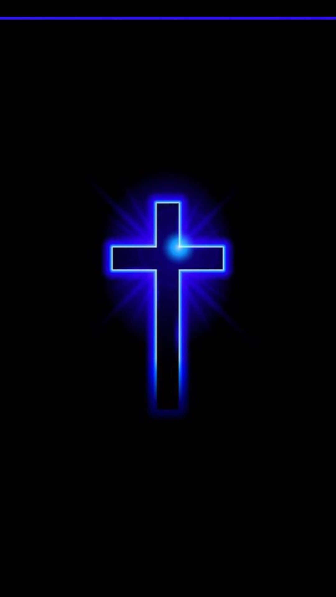 A Blue Cross On A Black Background Background