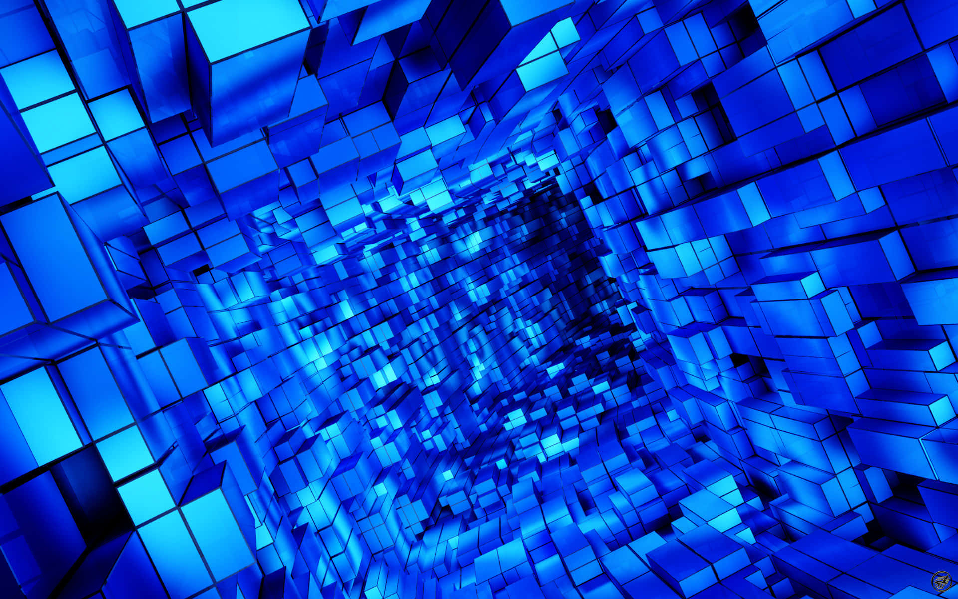 A Blue Cube Tunnel With A Lot Of Blue Cubes Background