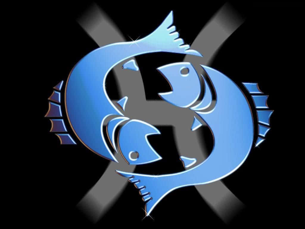 A Blue Fish Symbol On A Black Background Background