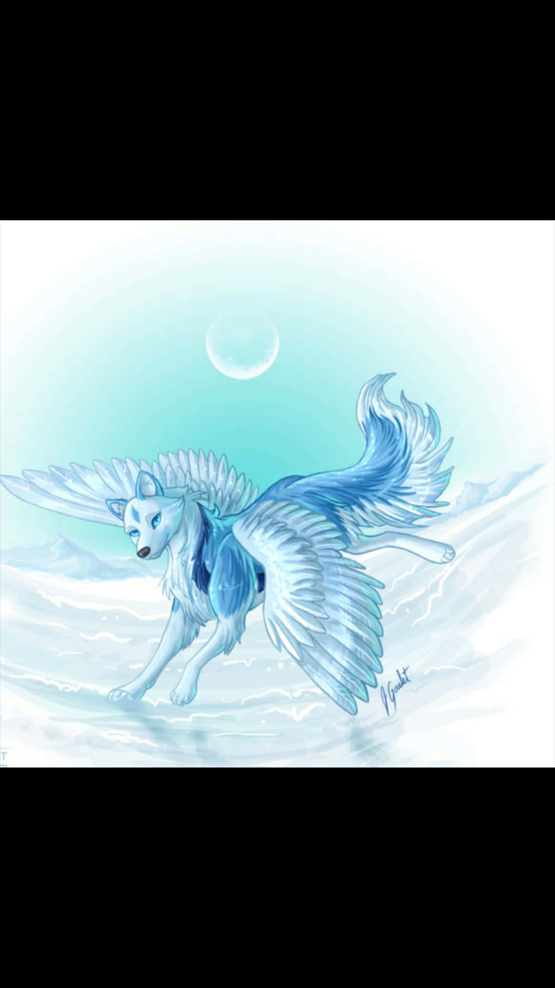 A Blue Fox With Wings Flying In The Snow