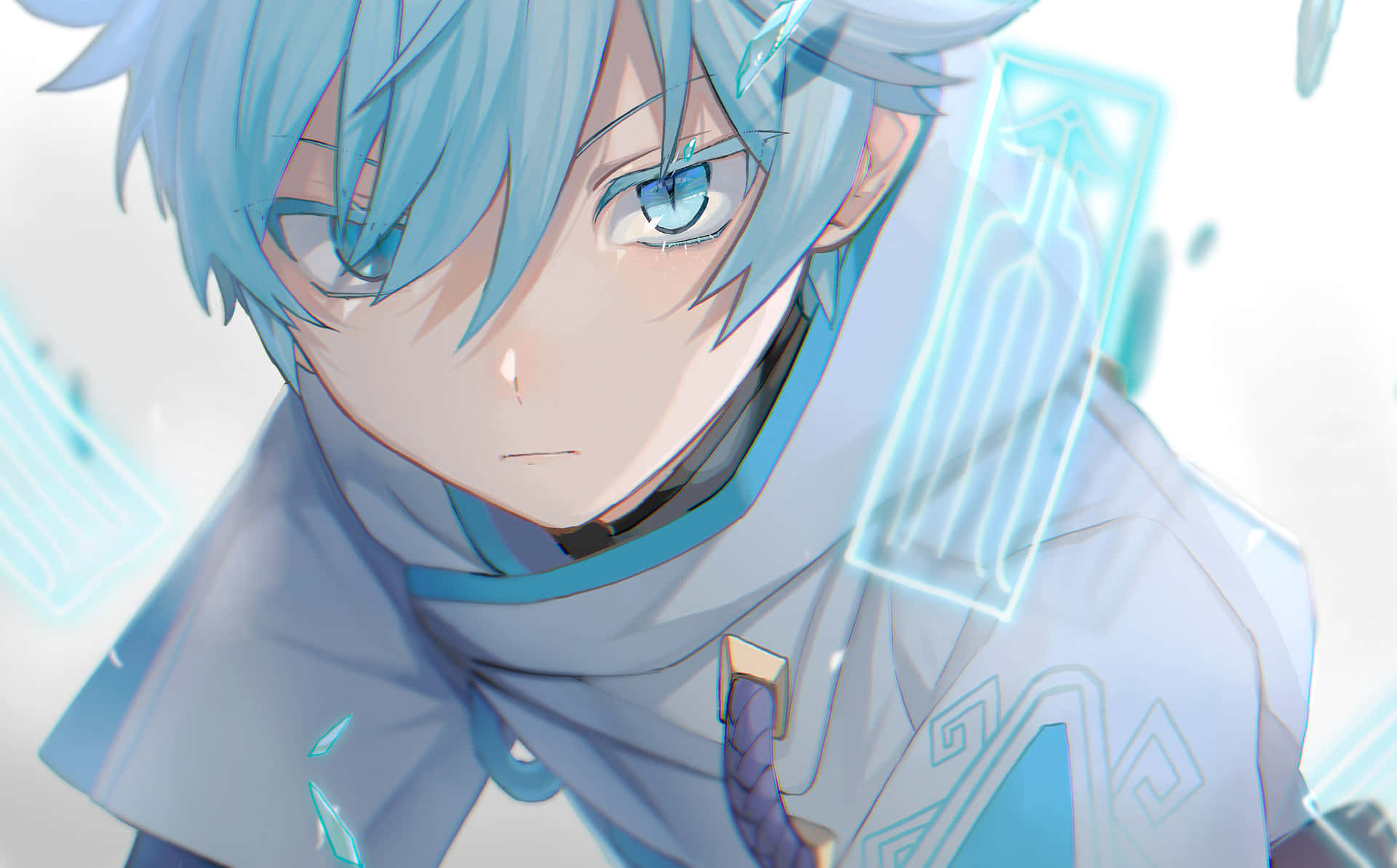 A Blue Haired Anime Character With Blue Eyes Background