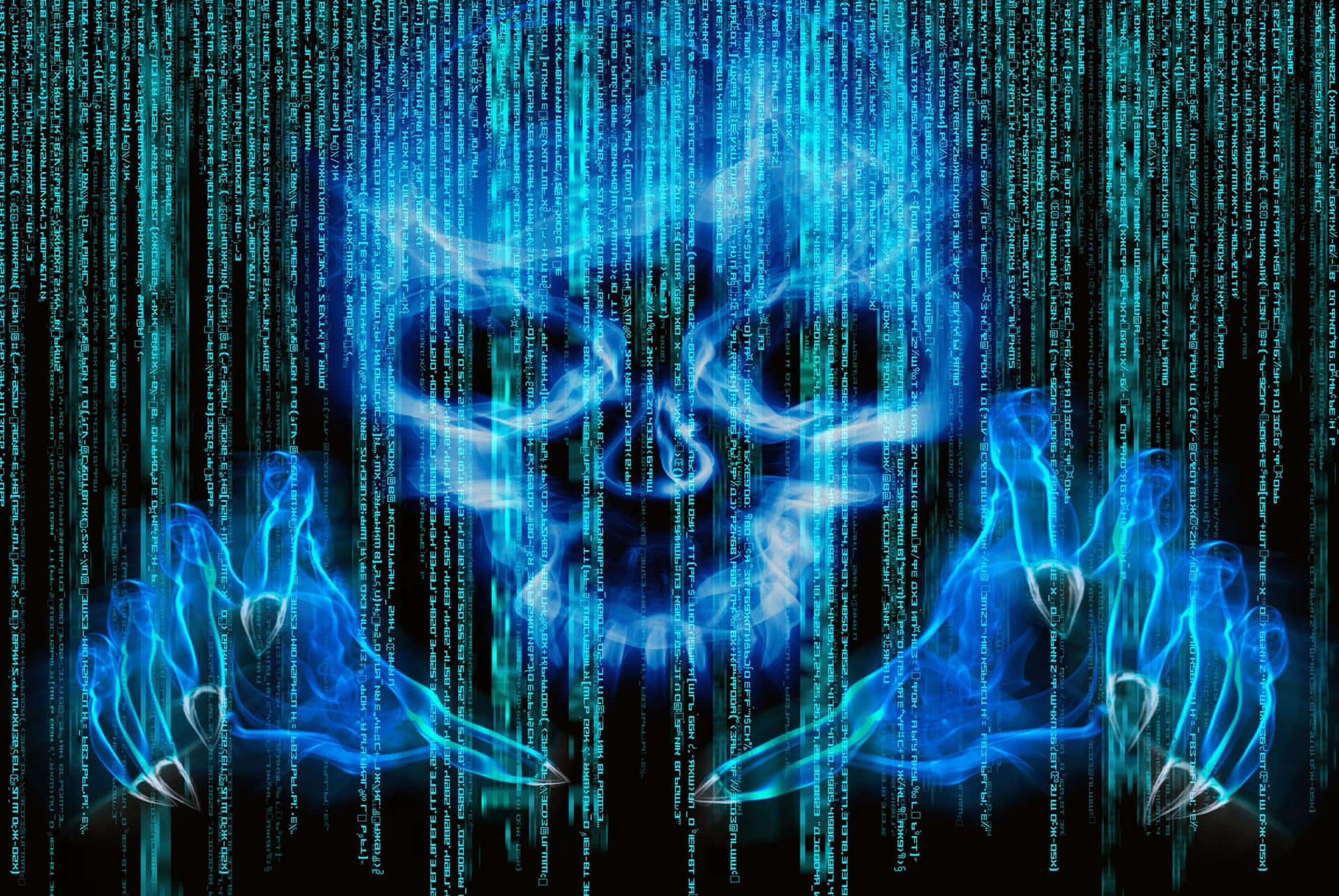 A Blue Hand With A Blue Skull On It Background