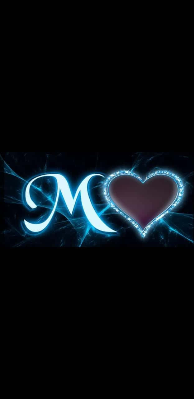 A Blue Heart With The Word M On It Background