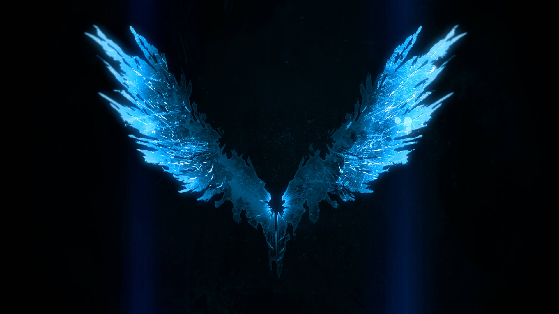 A Blue Ice Logo With Wings On A Black Background Background