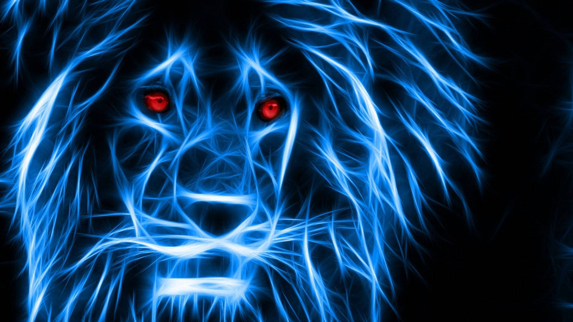 A Blue Lion With Red Eyes On A Black Background Background