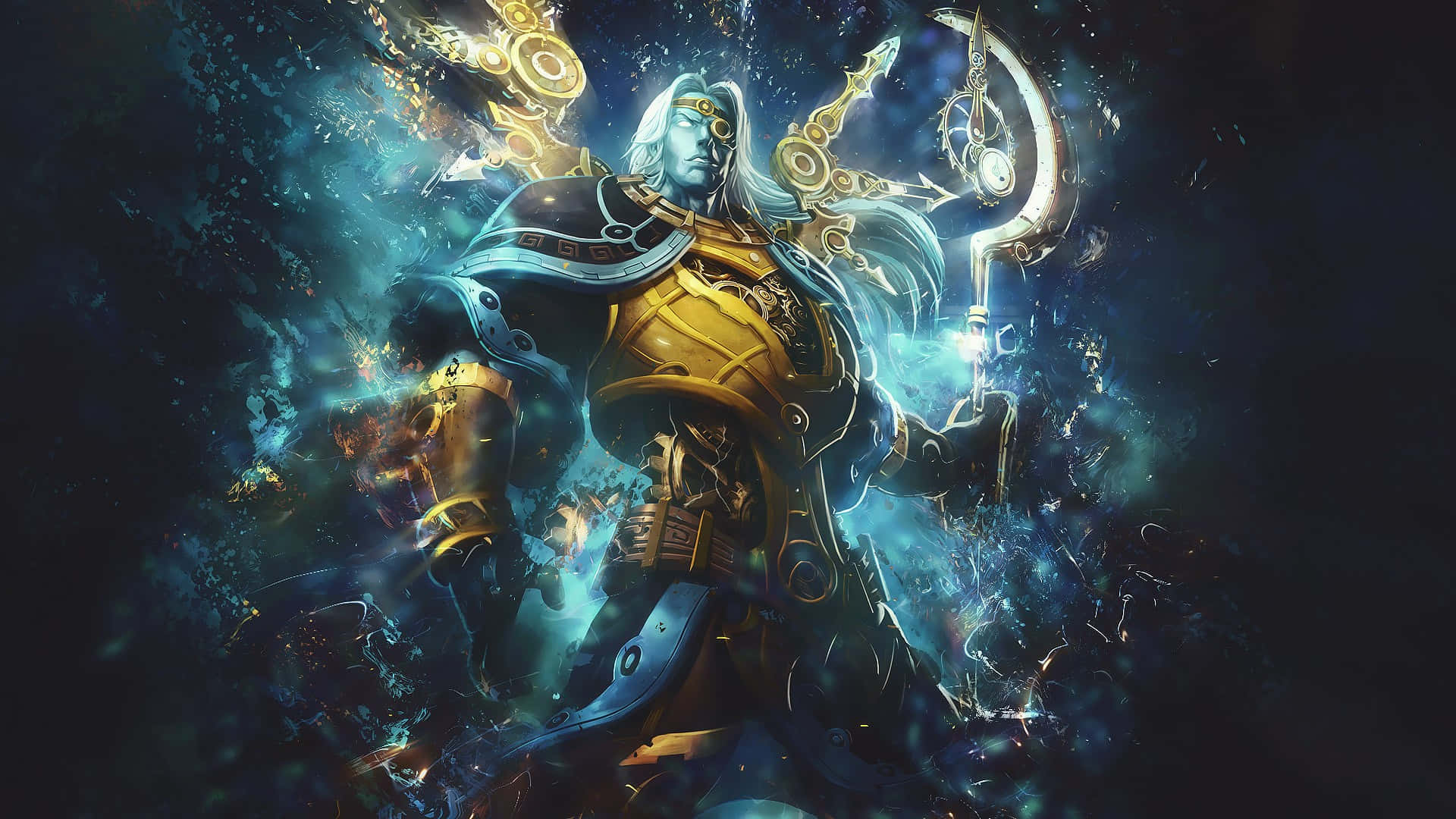 A Blue Man In A Blue Armor Standing In Front Of A Dark Background Background