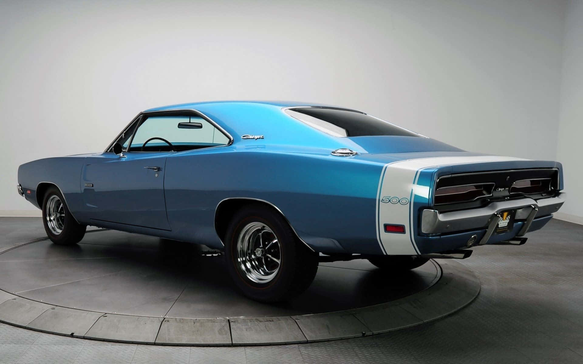 A Blue Muscle Car Is Parked In A Room Background