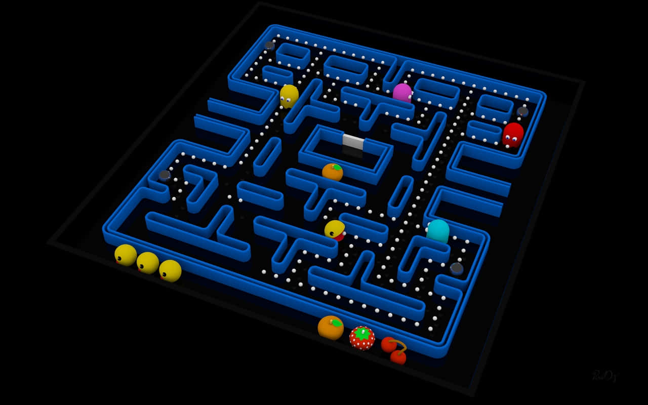 A Blue Pac-man Game With A Blue Background Background