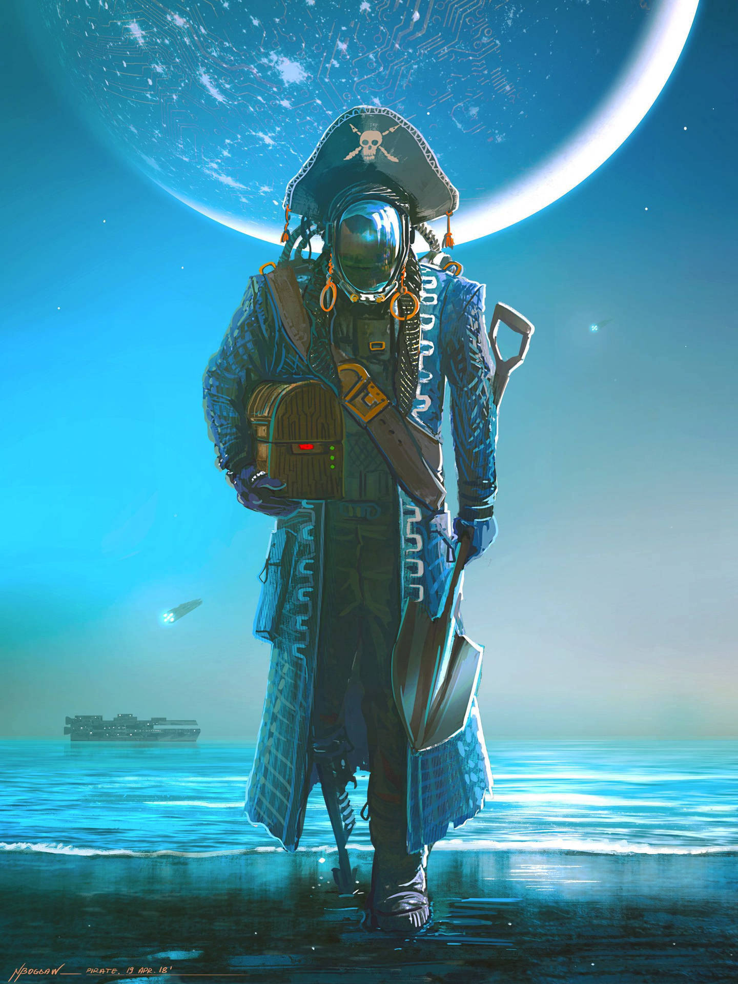 A Blue Pirate Captain Leading His Crew Background