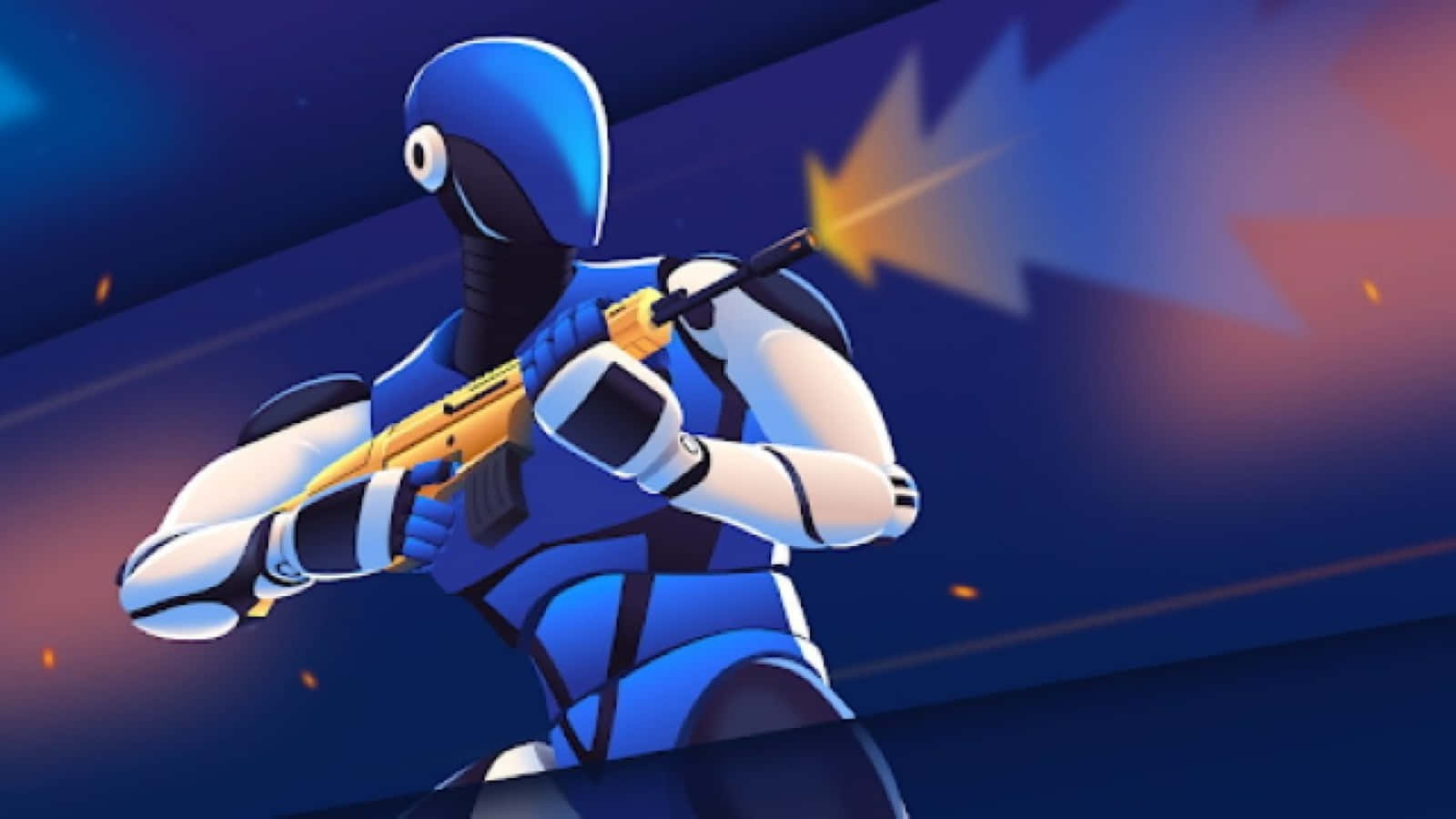 A Blue Robot With A Gun In His Hands Background