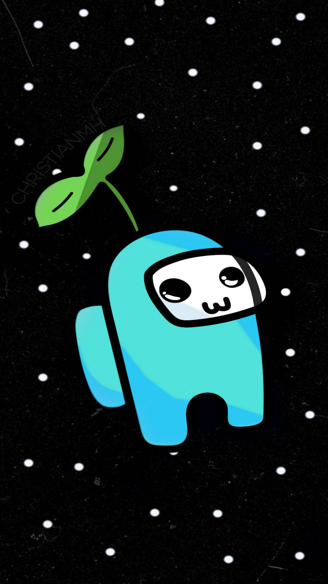 A Blue Robot With A Plant In The Background Background