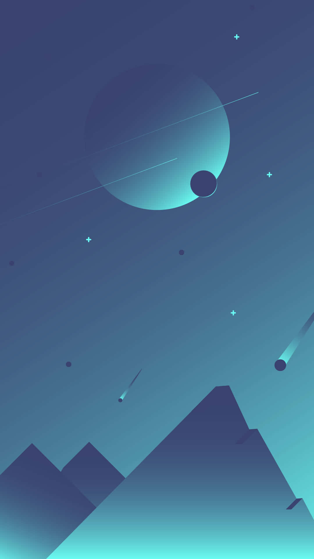 A Blue Sky With A Mountain And Some Stars Background
