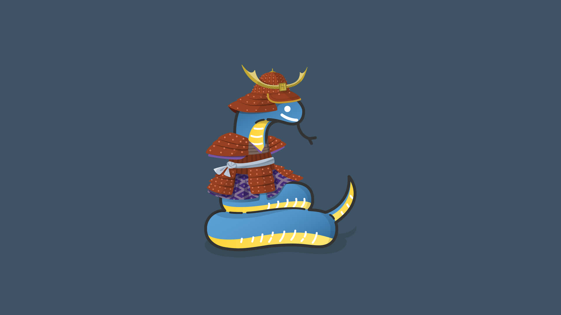 A Blue Snake With A Samurai Outfit Background