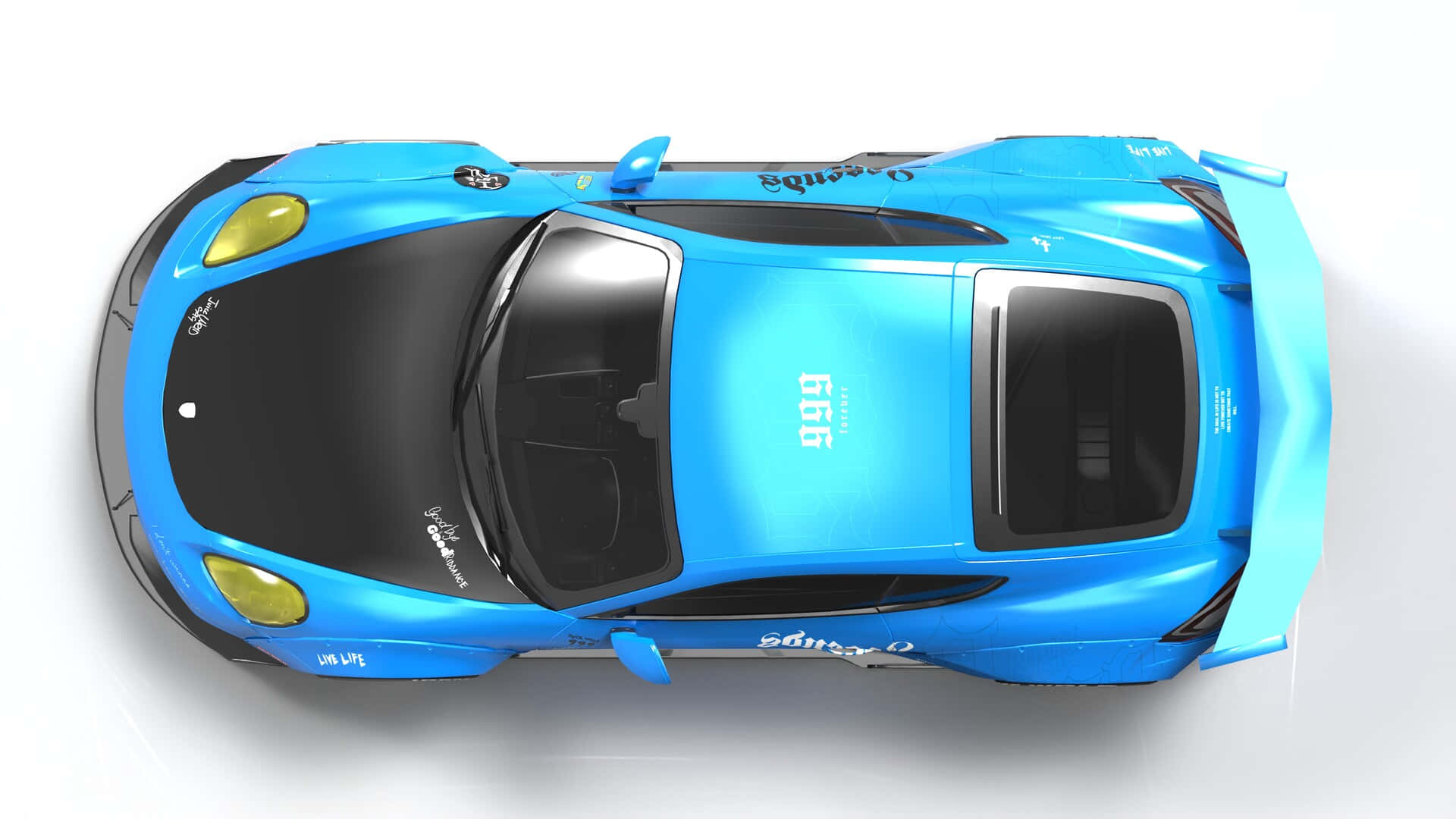 A Blue Sports Car With A Black Top Background