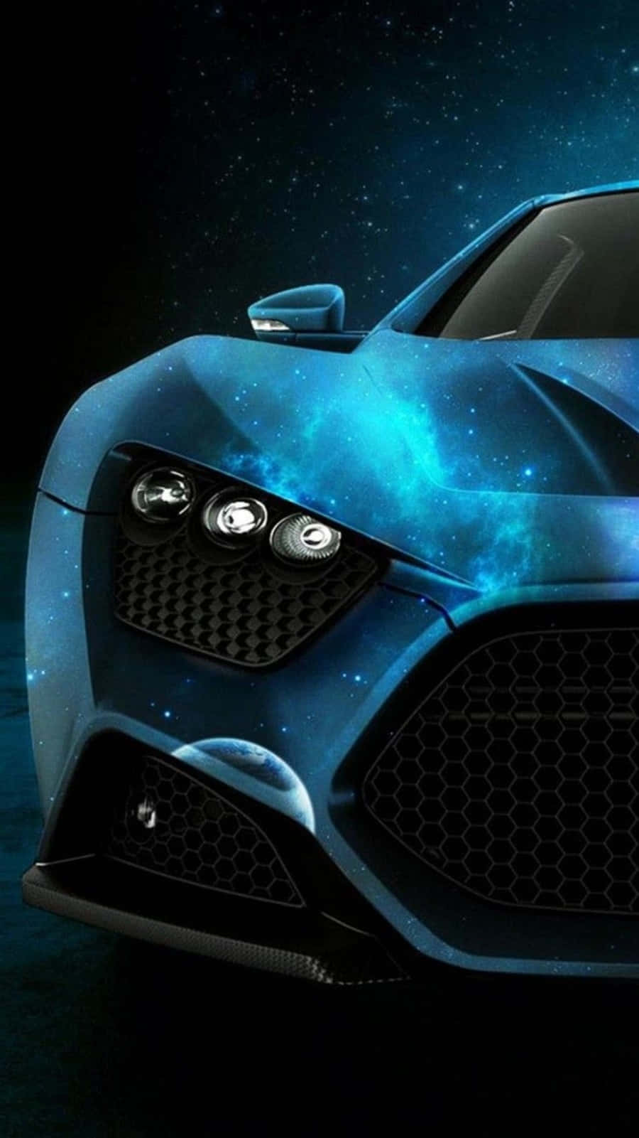A Blue Sports Car With A Space Background Background
