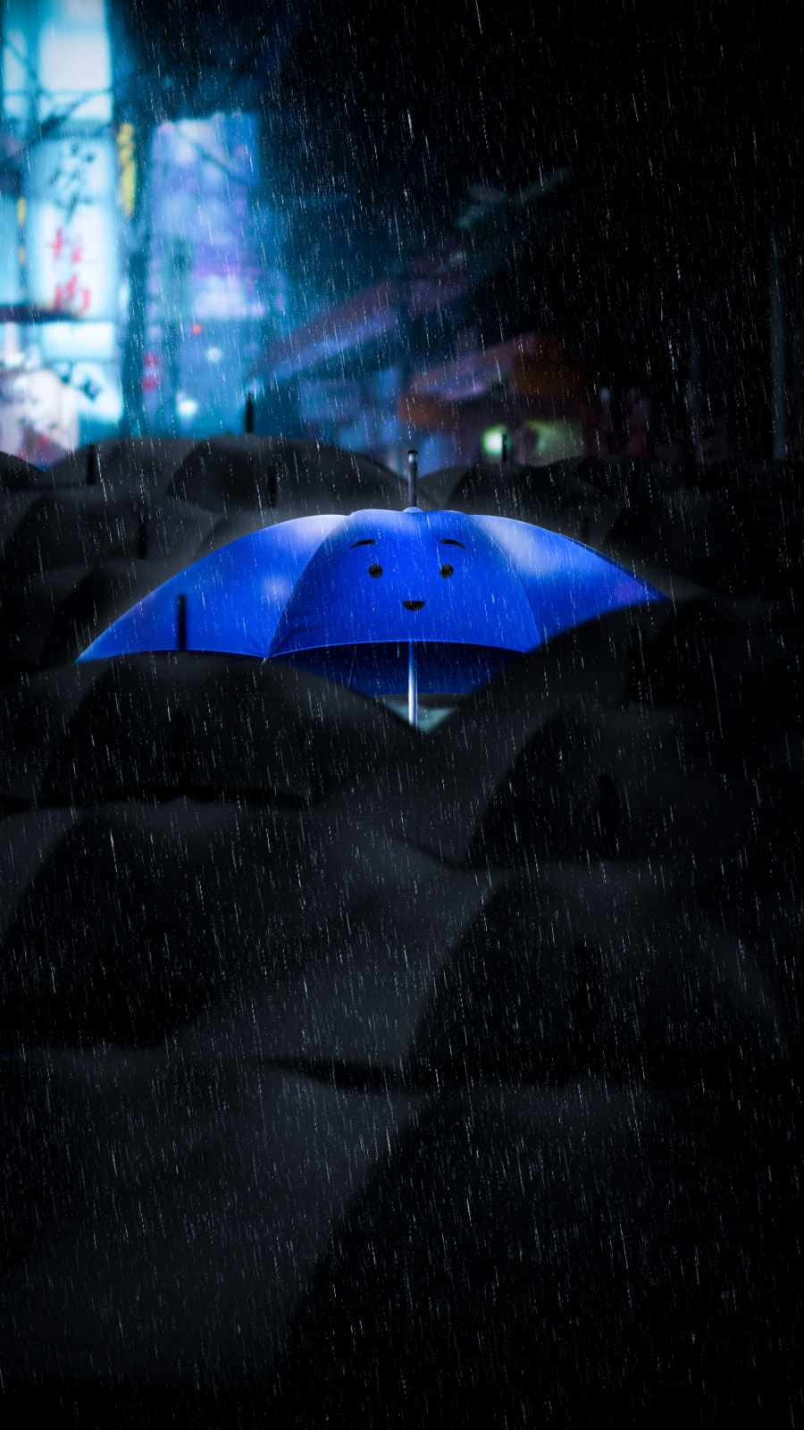 A Blue Umbrella In The Rain Background