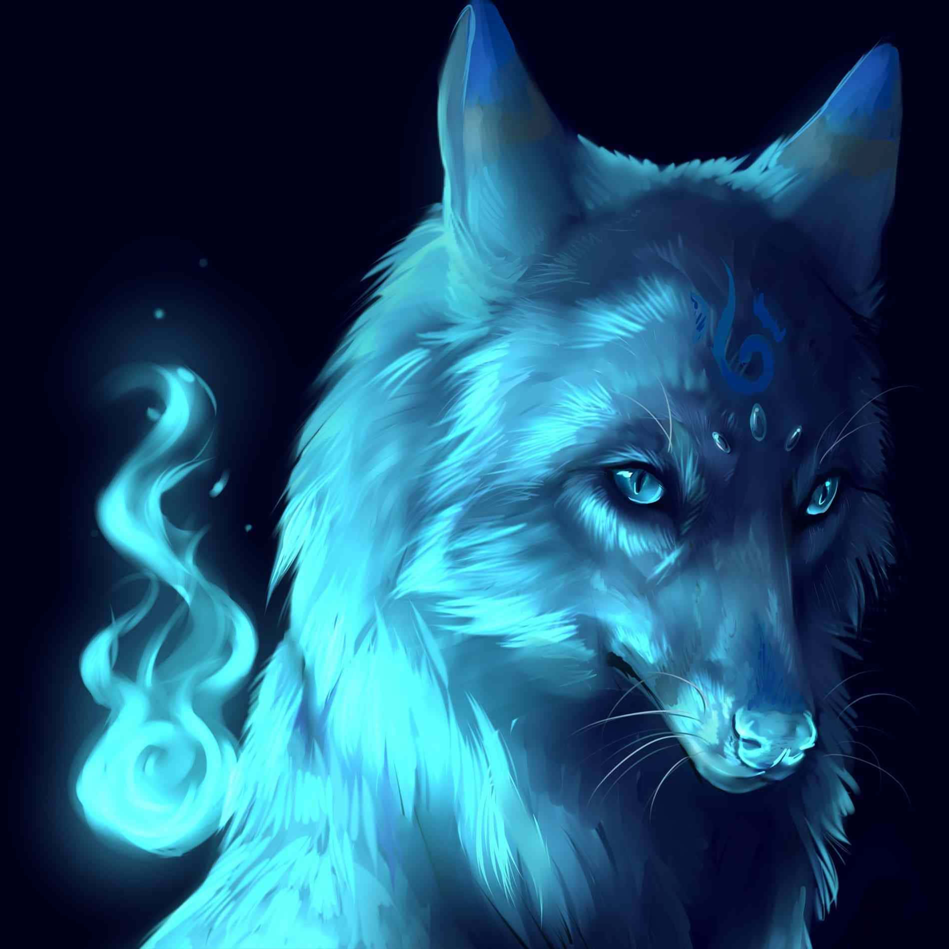 A Blue Wolf With Blue Eyes And Blue Flames Background