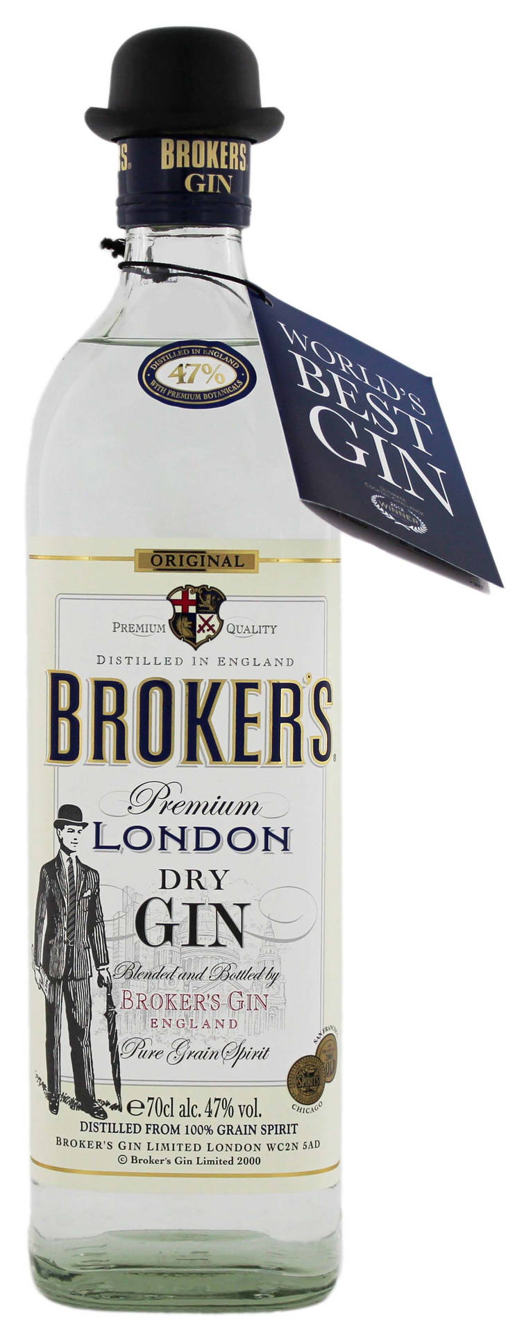 A Bottle Of Brokers Gin With Its Distinctive Bowler Hat