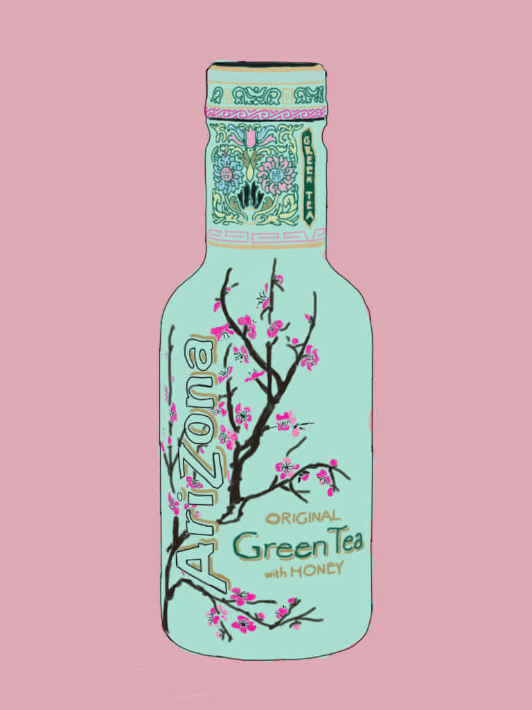 A Bottle Of Green Tea With A Pink Background Background