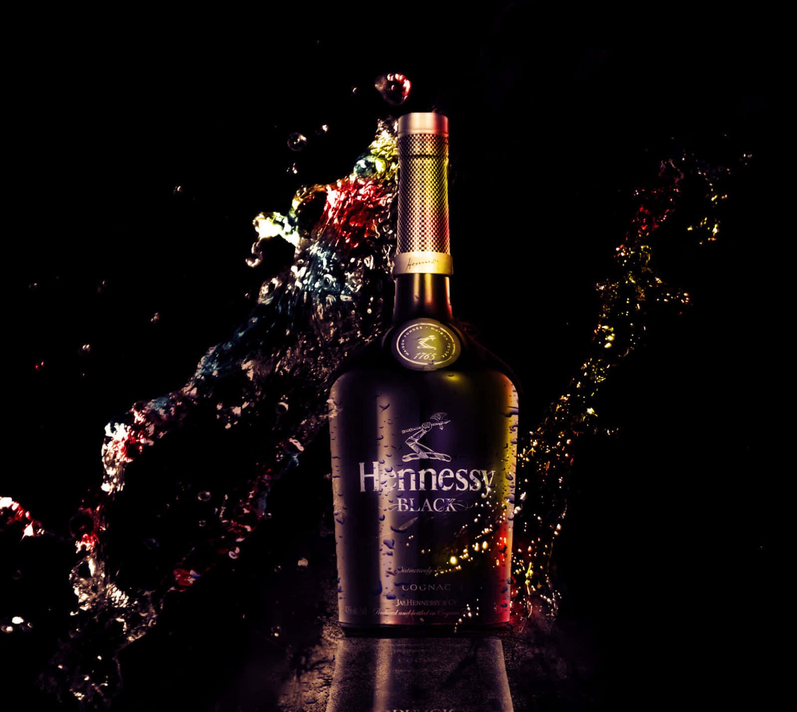 A Bottle Of Helensson Scotch With Splashes Of Water Background