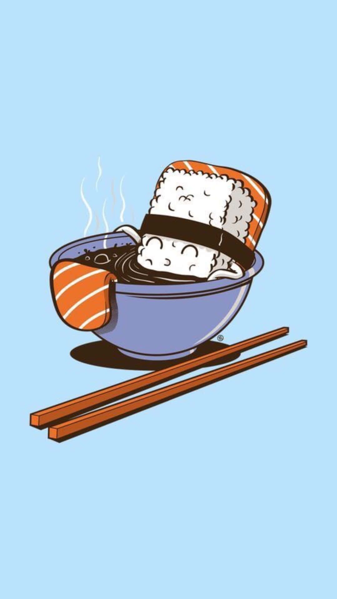 A Bowl Of Sushi With Chopsticks And A Bowl Of Rice