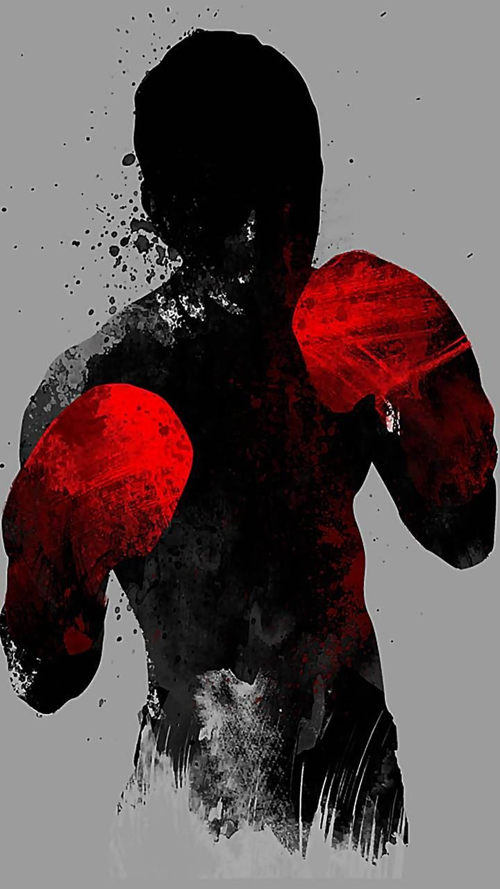 A Boxer With Red Gloves Is Shown On A Gray Background Background