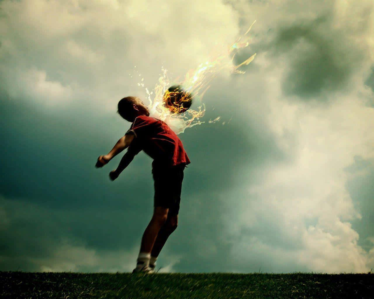 A Boy Catches A Fireball In The Air Background