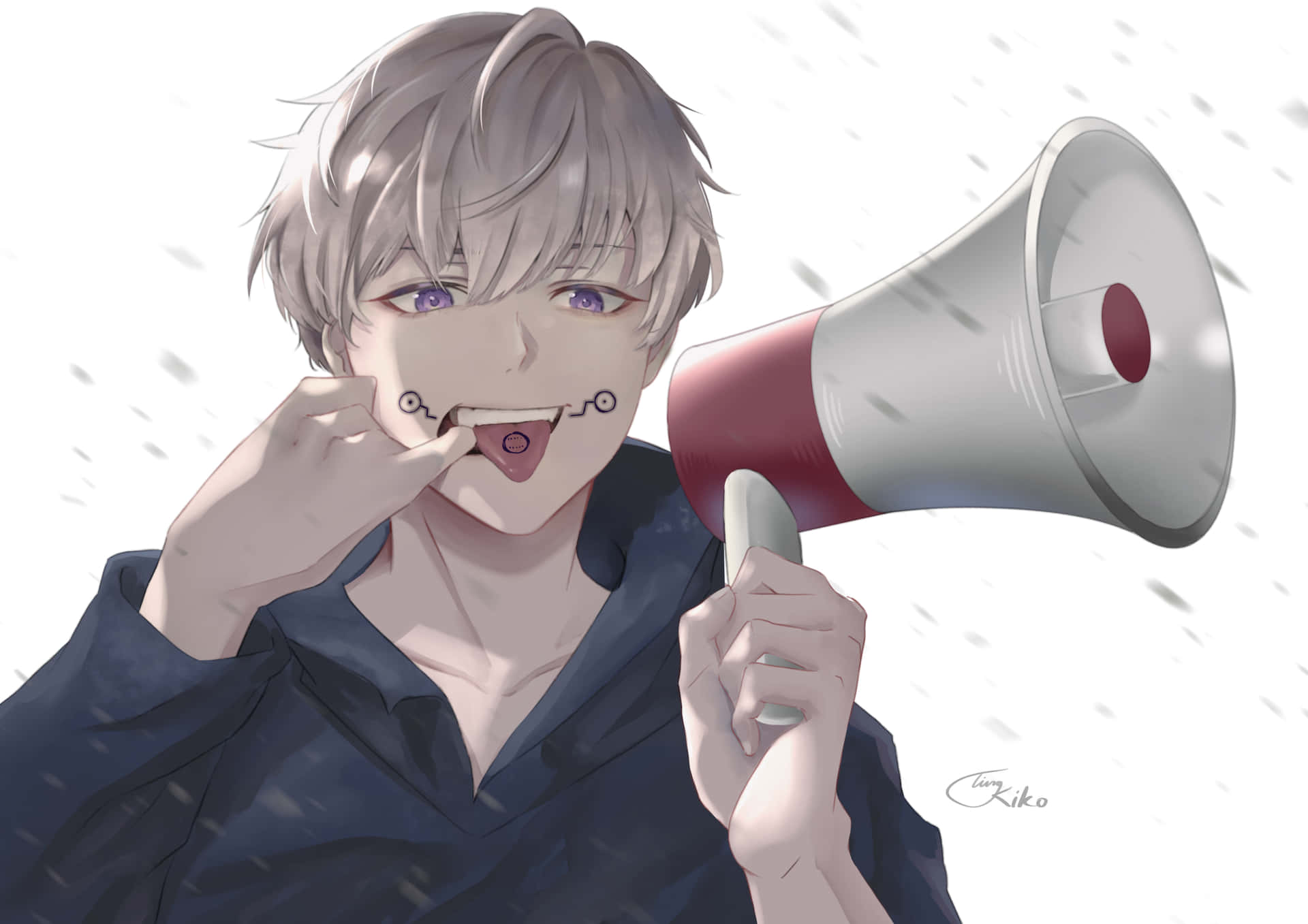 A Boy Holding A Megaphone In The Rain Background