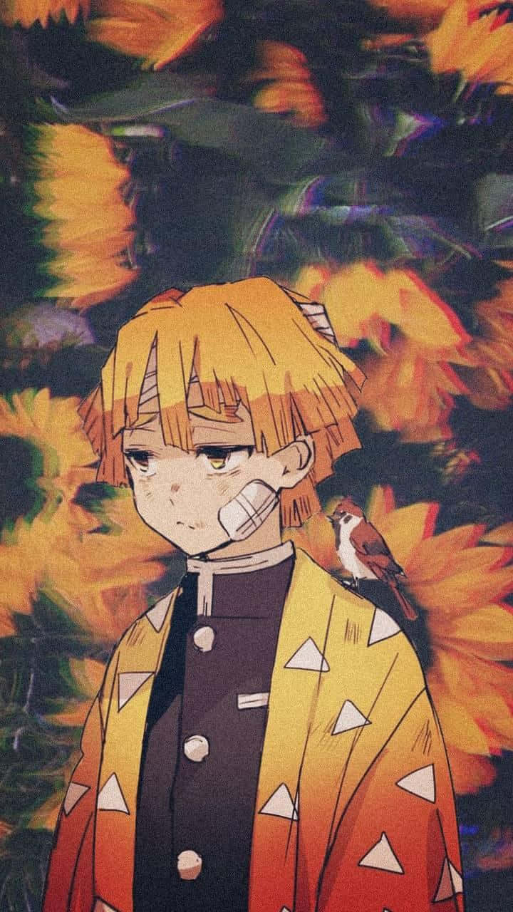 A Boy In An Orange Robe With Sunflowers Background