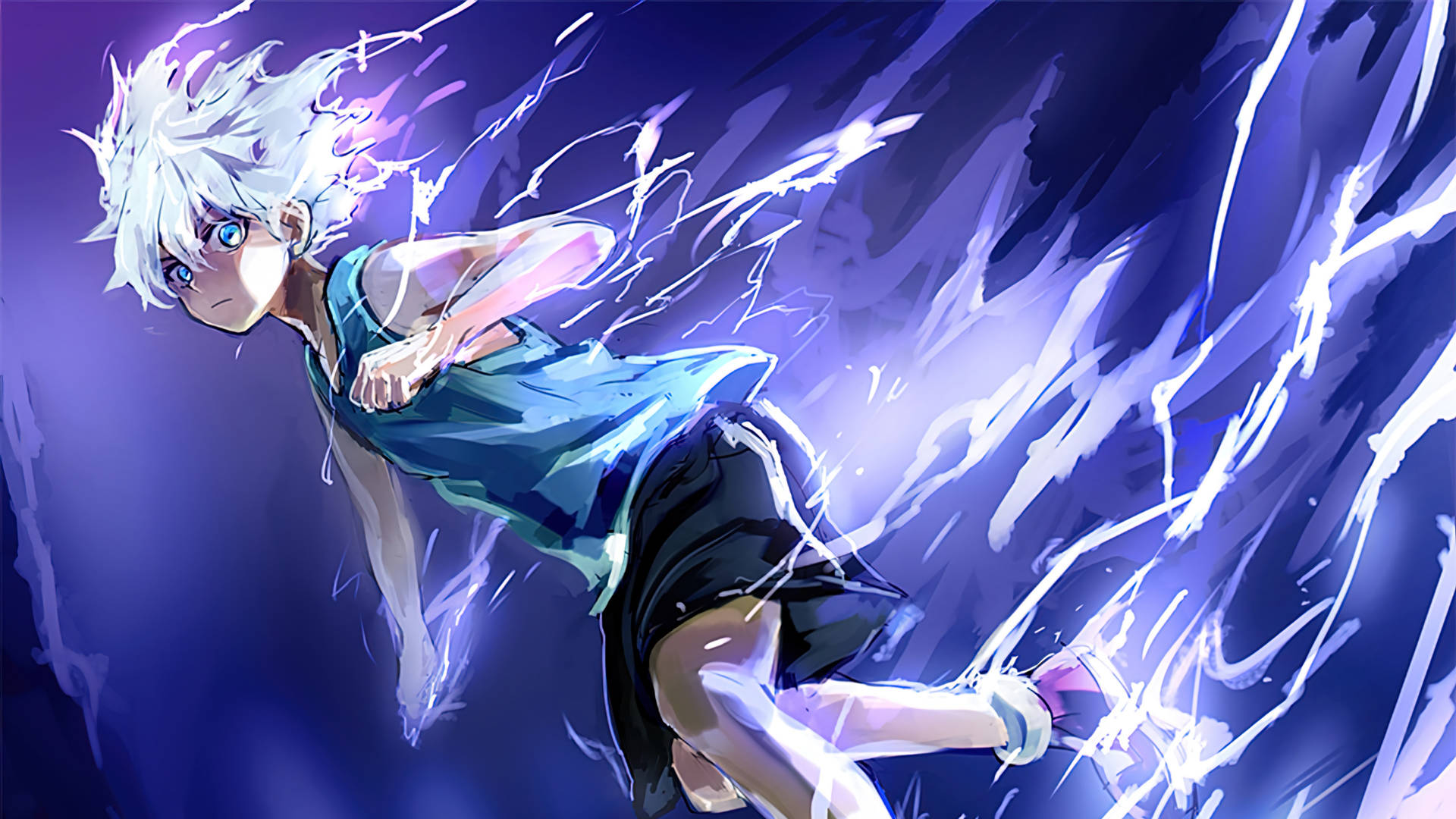 A Boy Is Running With Lightning In His Hands Background