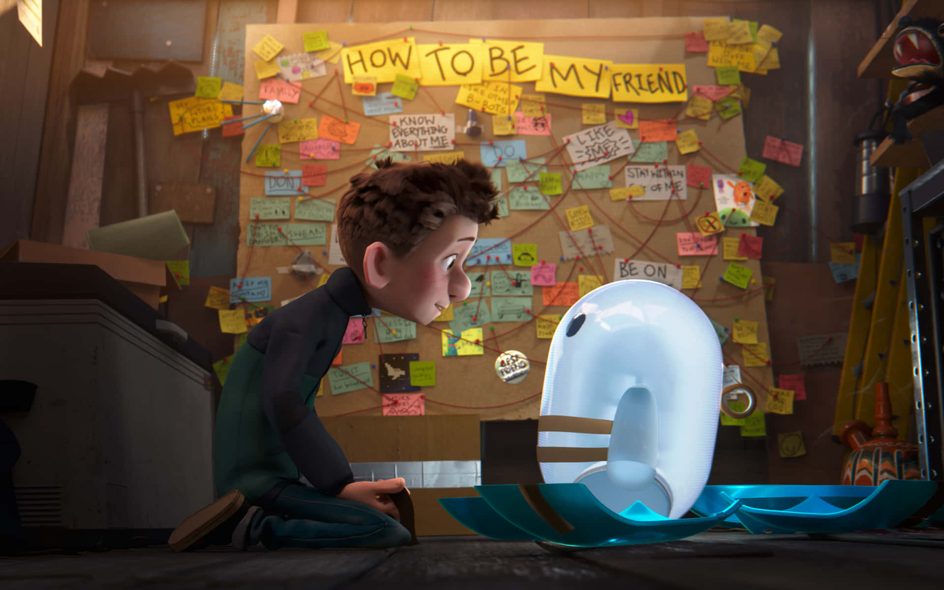A Boy Is Sitting On A Chair Next To A Robot Background