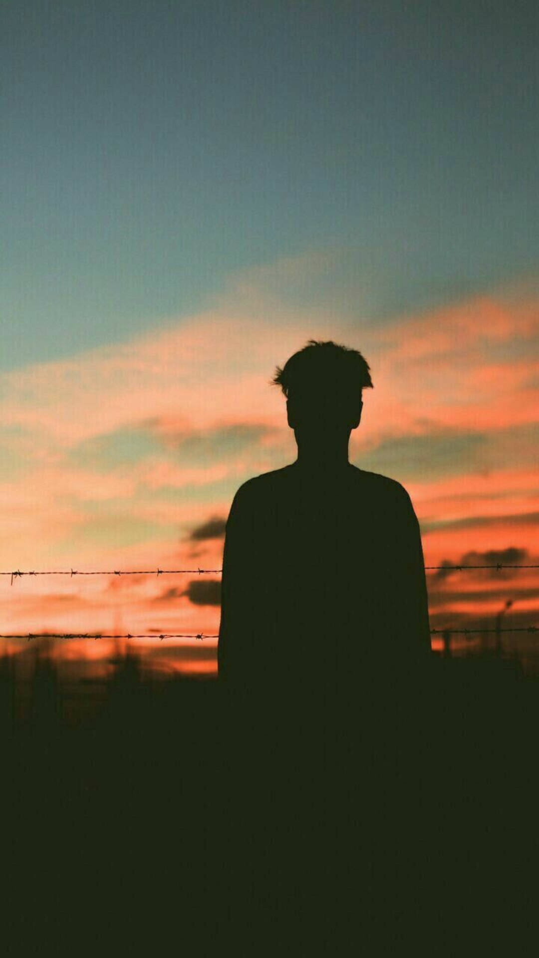 A Boy Shadow Watching The Sunset Background